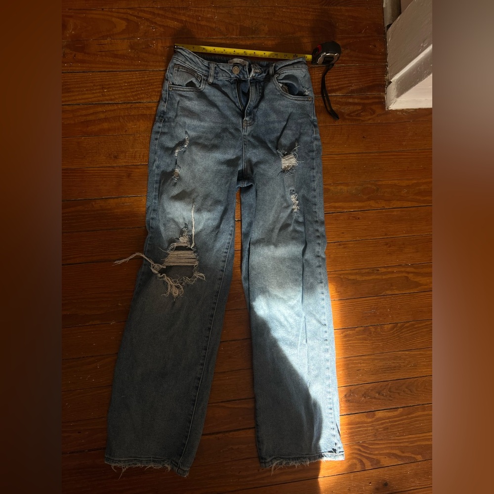 SO Women's Distressed High Rise Wide Leg Jeans